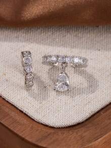 2pcs Copper Niche Design Zirconia Water Drop Asymmetric Non-Pierced Ear ...