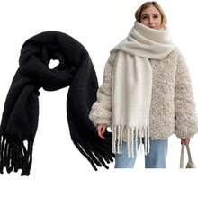 1PC Men's Solid Color Warm Thick Scarf Fashion High-End Tassel Design Versatile Large Shawl Suitable For Daily Warm Travel Or Outfit Suitable - Multicolor - View 11