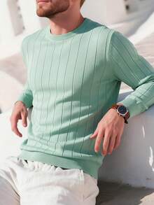 New Men's Commuter Versatile Casual Comfortable Crew Neck Long Sleeve Top - Mint Green - View 4