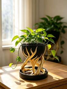 10pcs Resin Tree Root Shaped Flower Pot Stand Decor High Rack Planter With Drainage Tray, Unique Succulent Plant Pot, Home Desktop Indoor Plant Decoration - A - View 5