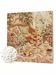DIY Pearl Painting Kit With Frame, Garden Afternoon Tea & Hummingbird Gem Art Picture, Handmade Home Wall Decor - A - View 6