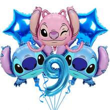 Disney Stitch & Angel Foil Balloon Set, Pink Number 1-9 Cartoon Balloons, Suitable For 1-9 Years Old Birthday Party Decoration - As Shown In the Figure - View 9