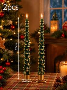 4/3/2pcs Christmas Tree Shaped Candle Set, Green Tree-Shaped Taper Candles, Twisted Pillar Candles, Soy Wax Decorative Candles, Suitable For Christmas Home Decor, Tabletop Decoration, Holiday Party Arrangement And Gift Giving - Green - View 11