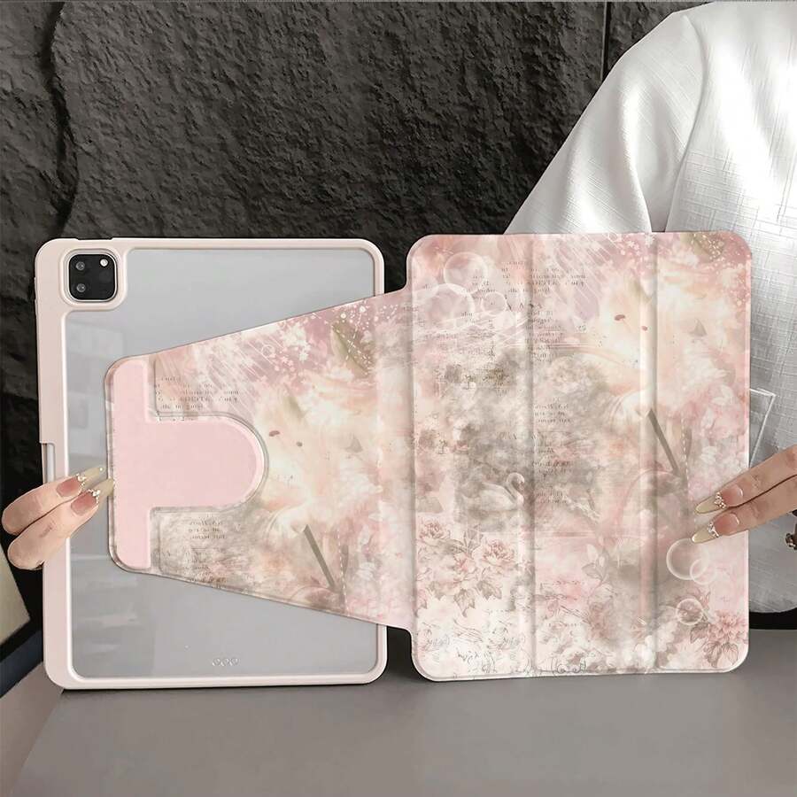 夢幻粉色復古字母與氣泡疊加保護平板保護套，附筆槽，相容 iPad 11 (A16 2025)、自動休眠/喚醒功能，相容 5/5PRO/6/6PRO/7/7PRO、 Matepad、Honor Pad