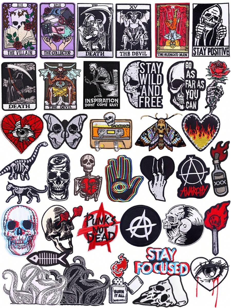 2-3 PCS Combination Punk Style Embroidery Patch Iron On Patches For Clothing Thermoadhesive Patches On Clothes Tarot Applique DIY Sewing Decorate Badges - Colorful - View 1