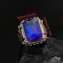 Men's Vintage Carved Blue Gemstone Inlaid Alloy Ring, Gothic Style Personalized Accessory, Suitable For Daily And Party Wear - Steel Ring - View 2