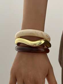 3pcs/1pc Vintage Elegant Casual Round Resin Bracelet Suitable For Daily Wear - Multicolor - View 5
