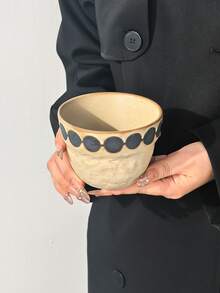 1pc Handmade Wabi-Sabi Ceramic Cup, Vintage Coarse Pottery Handheld Coffee Mug, Minimalist Mori Style Highly Attractive Tea Cup, Hand-Painted Polka Dot/Vertical Stripe/Circle Pattern, Suitable For Latte, Tea, Daily Use/Coffee Shop Commercial - Multicolor - View 12