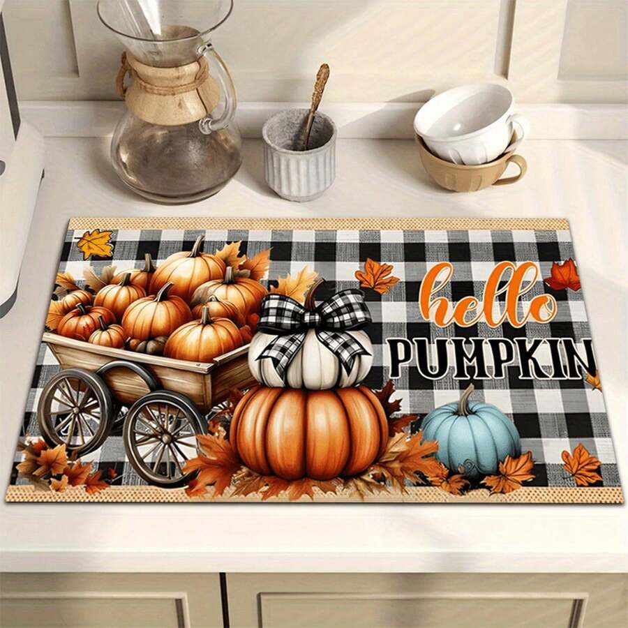 1/2 unidades: alfombra decorativa para la cocina con motivos de calabazas para el Día de Acción de Gracias, alfombra y tapete para la cocina con motivos otoñales, accesorios de cocina antideslizantes, lavables y absorbentes, tapete decorativo, ¡un regalo para las fiestas de Acción de Gracias! - Estilo 29 - Ver 1