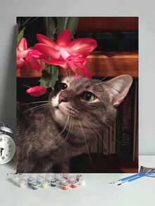 1pc Cat And Flower DIY Oil Painting By Numbers, Canvas Painting DIY Crafts, Adult Home Decoration, Holiday Gift. - Sets - View 2