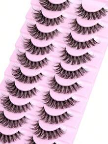 LIMEIKAI 10 Pairs Of Natural-Looking, Thick & Fluffy Fake Eyelashes With Transparent Stems - Fragrance-Free - View 8