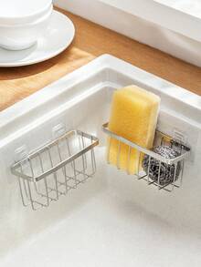 Adhesive Sink Sponge Holder, No Drill Stainless Steel Sponge Caddy, Wall Mount Drain Storage Rack For Kitchen Sink, Dish Scrubber, Cleaning Brush, Drainable Sponge Holder, Kitchen Sink Organizer - Multicolor - View 6