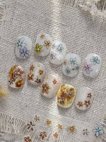 1 Crystal Diamond Nail Art Luxury Sticker, Popular Color Five Petal Flower Nail Charm Sticker, Retro Watercolor Flower Nail Art Decoration Sticker - Multicolor - View 3
