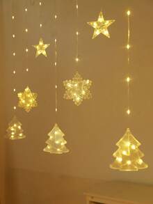 1pc 2m Battery Powered Christmas Decoration Snowflake Christmas Tree Curtain Light String, Christmas Home Decoration Star Light String, Bedroom Wall Decoration Snowflake Light String, Indoor, Bedroom, Holiday, Party Christmas Decor Light - Transparent 2# - View 11