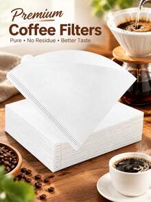 100pcs Coffee Filter Paper, V-Shaped Coffee Filter Paper, Disposable Coffee Tea Filter Paper, Suitable For Pour Over Coffee And Drip Coffee Maker, Back To School Essential, Home Coffee Corner, Gift For Dad, Dad's Gift, Coffee Cup, Iced Coffee Cup, Cup Set, Coffee Accessories, Kitchen Accessories, Gift - Multicolor - View 1