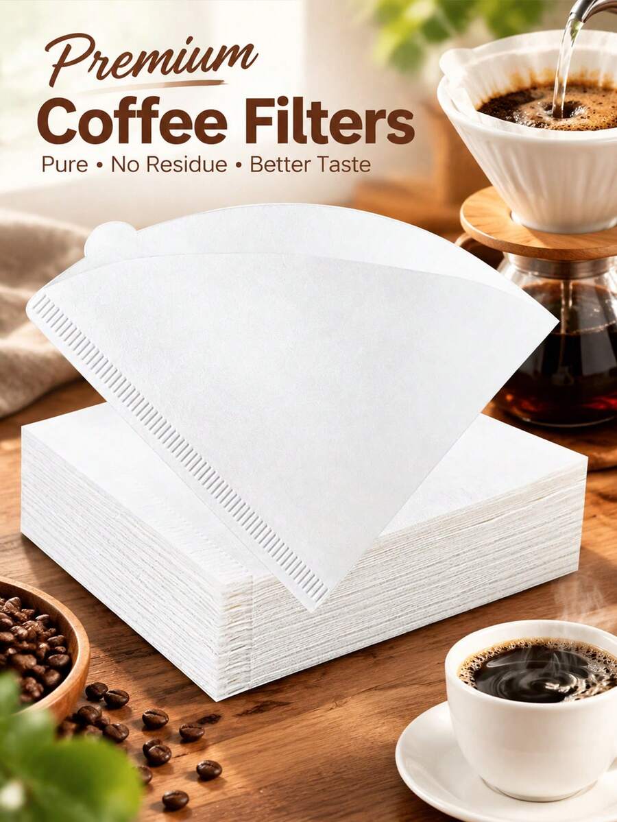 100pcs Coffee Filter Paper, V-Shaped Coffee Filter Paper, Disposable Coffee Tea Filter Paper, Suitable For Pour Over Coffee And Drip Coffee Maker, Back To School Essential, Home Coffee Corner, Gift For Dad, Dad's Gift, Coffee Cup, Iced Coffee Cup, Cup Set, Coffee Accessories, Kitchen Accessories, Gift - Multicolor - View 1