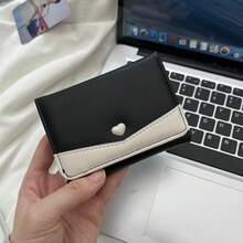 Men's Contrast Color Short Wallet Heart-Shaped Snap Button Multi-Card Slot Card Holder Portable Casual PU Leather Wallet Commuter Small Bag - Multicolor - View 7