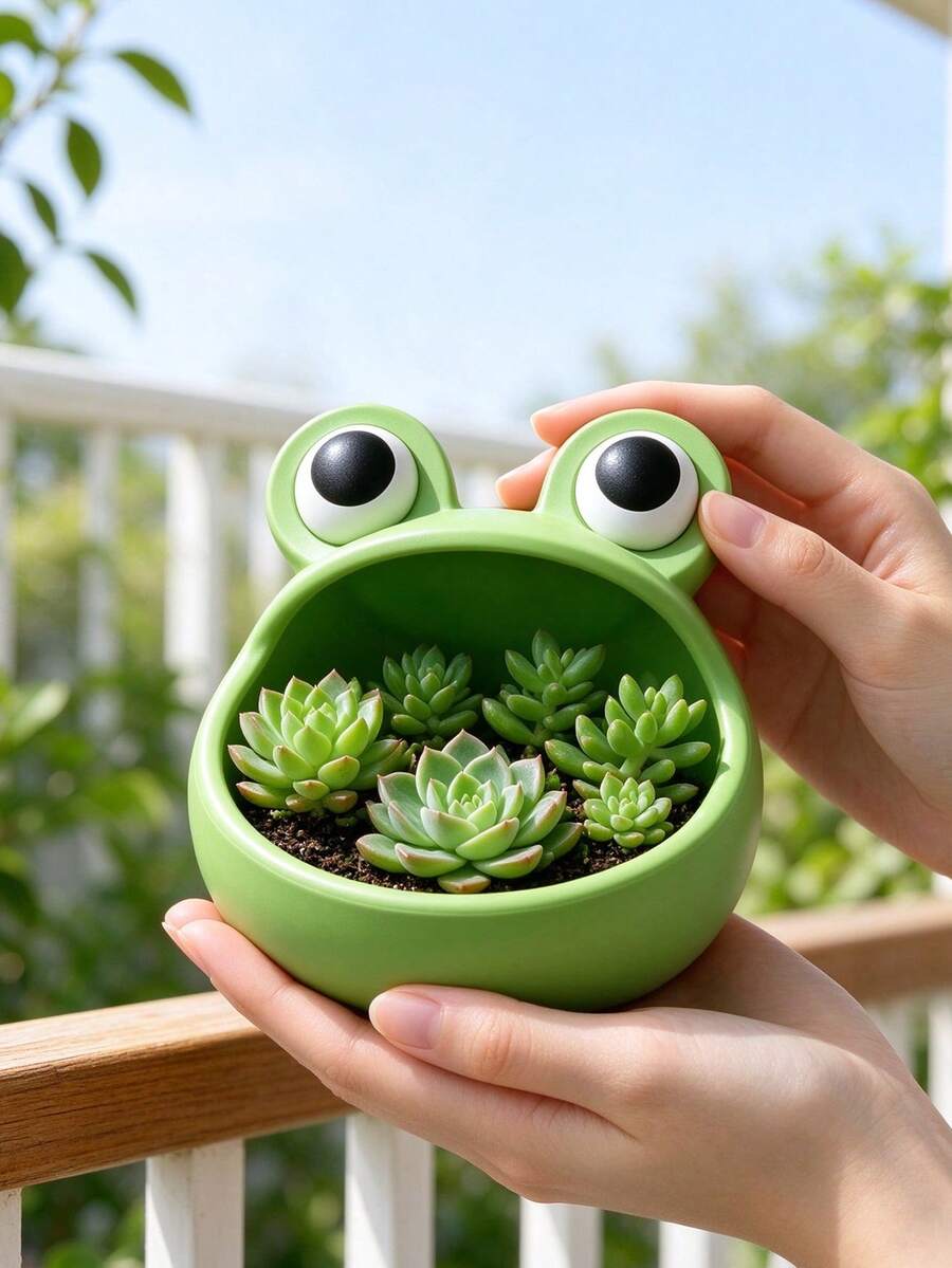 Cute Frog Shape Plants Planter, Creative Cartoon Frog Flower Pot, Small Resin Plant Pot For Indoor Desktop Home Decor, Unique Animal Planter Gift For Plant Lovers - A - View 1