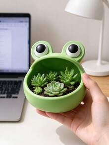 Cute Frog Shape Plants Planter, Creative Cartoon Frog Flower Pot, Small Resin Plant Pot For Indoor Desktop Home Decor, Unique Animal Planter Gift For Plant Lovers - One Size Fits All - View 7
