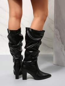 Women's Slip-On Mid-Calf Boots, Personalized Holiday Gift For Women, Fashionable, Suitable For Various Occasions - Black - View 3