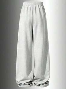 Pantalones de chándal de mujer de punto casual con pierna ancha, pierna recta larga y suelta, cintura elástica con cordón y bols - color como en la imagen - Ver 6