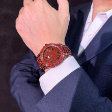 Men's Quartz Wristwatch With Heavy-Duty Full Rhinestone Inlaid Design, Roman Numerals, Day And Date Calendar, Personalized Style And More Options - one-size - View 5