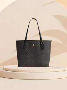 Coach Medium City Tote Bag For Women, Large Capacity Shoulder Bag, Zipper Handbag, Suitable For Shopping, Work, Travel Or School Use - Black Walnut - View 7