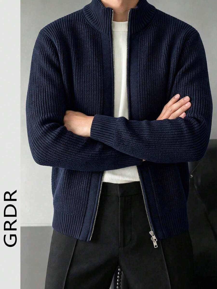 GRDR 男士圆领长袖立领双排扣开衫毛衣，日常百搭