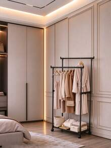 Creative Minimalist Floor Standing Clothes Rack, Shoe And Hat Rack, Home Clothes Rack, Balcony Clothes Rack, Bedroom Floor Standing Clothes Rack, Indoor Balcony Clothes Rack, Minimalist Clothes Rack, Movable Storage Rack - Multicolor - View 5