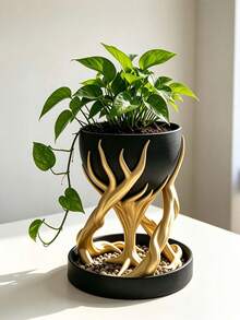 10pcs Resin Tree Root Shaped Flower Pot Stand Decor High Rack Planter With Drainage Tray, Unique Succulent Plant Pot, Home Desktop Indoor Plant Decoration - A - View 7