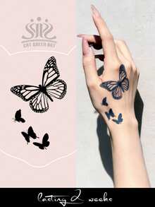 Herbal Juice Semi-Permanent Magic Tattoo Sticker, Exquisite Butterfly Pattern, Long-Lasting 14 Days, No Fading, No Reflection, Temporary Tattoo Sticker For Hands, Shoulders, Neck, Collarbone, Legs And Body, 1pc/Pack - Blue - View 1