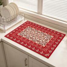 1pc Dish Drying Mat, Coffee Machine Mat, Red Vintage Symmetrical Pattern, Suitable For Dining Table, Cafe Countertop, Absorbs Spilled Water, Decorates Tabletop, Multi-Purpose Drainage Mat, Home Gift, Desktop Decoration - XYLSD-1188 - View 4