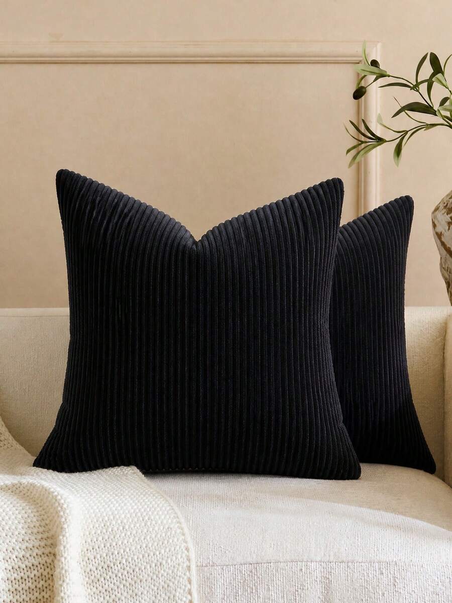 1pc Solid Color Cushion Cover Without Filler, Modern Woven Fabric Throw Pillow Cover For Household - Black - View 1