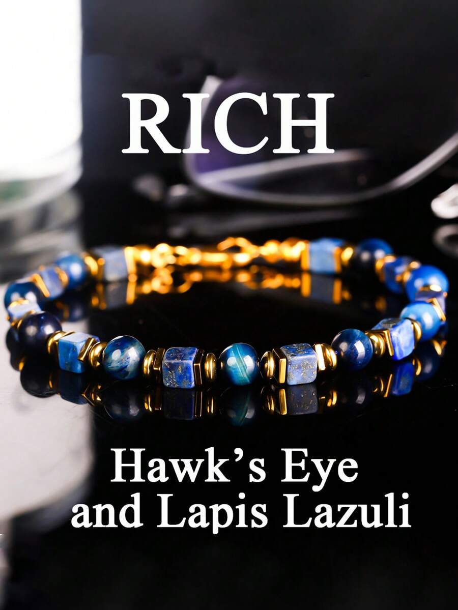 Vintage Style Lapis Lazuli & Blue Tiger Eye Bead Money Bracelet, Attracting Wealth, Abundance & Prosperity Men's Jewelry, Suitable For Daily Wear - Multicolor - View 1