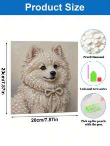 DIY Pearl Painting Set With Frame, Lovely White Puppy Pearl Art Painting, Hand-Made Home Wall Decoration. - A - View 5