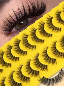 10 Pairs False Eyelashes, Large Capacity Eyelash Box, Thick And Curly, Self-Adhesive D-Curl, Soft And Fluffy, Reusable, Suitable For Beginners, Perfect For Cosplay, Daily Dates, Parties And Outings - Black - View 2