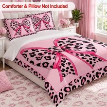 3pcs Pink Leopard Print Bow Pattern Duvet Cover Set (1 Duvet Cover + 2 Pillowcases, No Fill), Soft & Breathable Fabric, Machine Washable, Suitable For All Seasons, Bedroom And Guest Room Bedding Decor - Multicolor - View 5