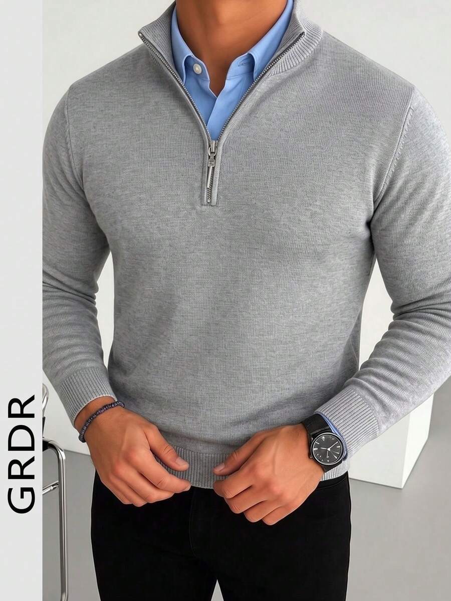 GRDR Men's Casual Long Sleeve Half Zip Knit Sweater, Versatile For Daily Wear