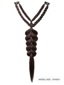 1pc V-Shaped Clip-In Bubble Braid Hair Extensions, Brown Highlighted Synthetic Pre-Braided Hair Piece, Bohemian Style Clip-In Braids, Suitable For Women's Festival And Daily Hairstyles (Multiple Colors Available) - Multicolor - View 2