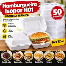 Hamburgueira Isopor H01 com 50 unidades 14x12cm pequena térmica bentô cake caseirinho lanches batata frita crepes porções - Visão 1