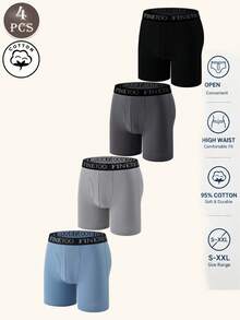 4pcs Men's Multi-Color Letter Webbing Soft Comfortable Open-Front Boxer Briefs, Men's Underwear S-XXL - Multicolor - View 3