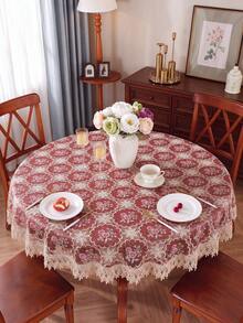 HXARTMIS 1pc 100% Polyester Embroidered Lace Hollow Round Placemat/Candle Holder Mat/Round Tablecloth, Suitable For Dining Table, Coffee Table, Vanity, Living Room, Home Decor, Holiday Party, Picnic, Family Gathering, Wedding Gift - Burgundy - View 4