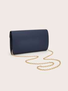 Women's Evening Clutch Bag, Envelope Bag With Detachable Gold Chain, Minimalist Elegant Wavy Flap Envelope Design With Metal Trim, Suitable For Weddings, Balls, Cocktail Parties, Parties And Formal Dinners - Blue - View 4