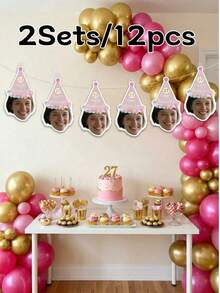 Personalized Face Shape Birthday Party Decoration Banner, Includes Age, Customizable Portrait Hanging Decor, Suitable For Anniversary Celebration - Multicolor - View 7