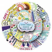 50PCS Inspirational Spanish Cute Ins Stickers Spanish Motivational Encouraging Stickers Graffiti Stickers Affirmation Stickers Vinyl Waterproof Stickers For Water Bottle,Computer,Laptop,Phone,Luggage,Notebook,Fridge - Multicolor - View 3