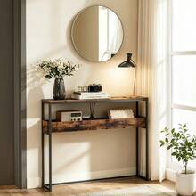 VASAGLE Narrow Entryway Table, 2-Tier Console Table With 2 Drawers, 24 X 100 X 80 Cm, Rustic Brown And Ink Black - Brown - View 1