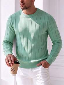 New Men's Commuter Versatile Casual Comfortable Crew Neck Long Sleeve Top - Mint Green - View 3