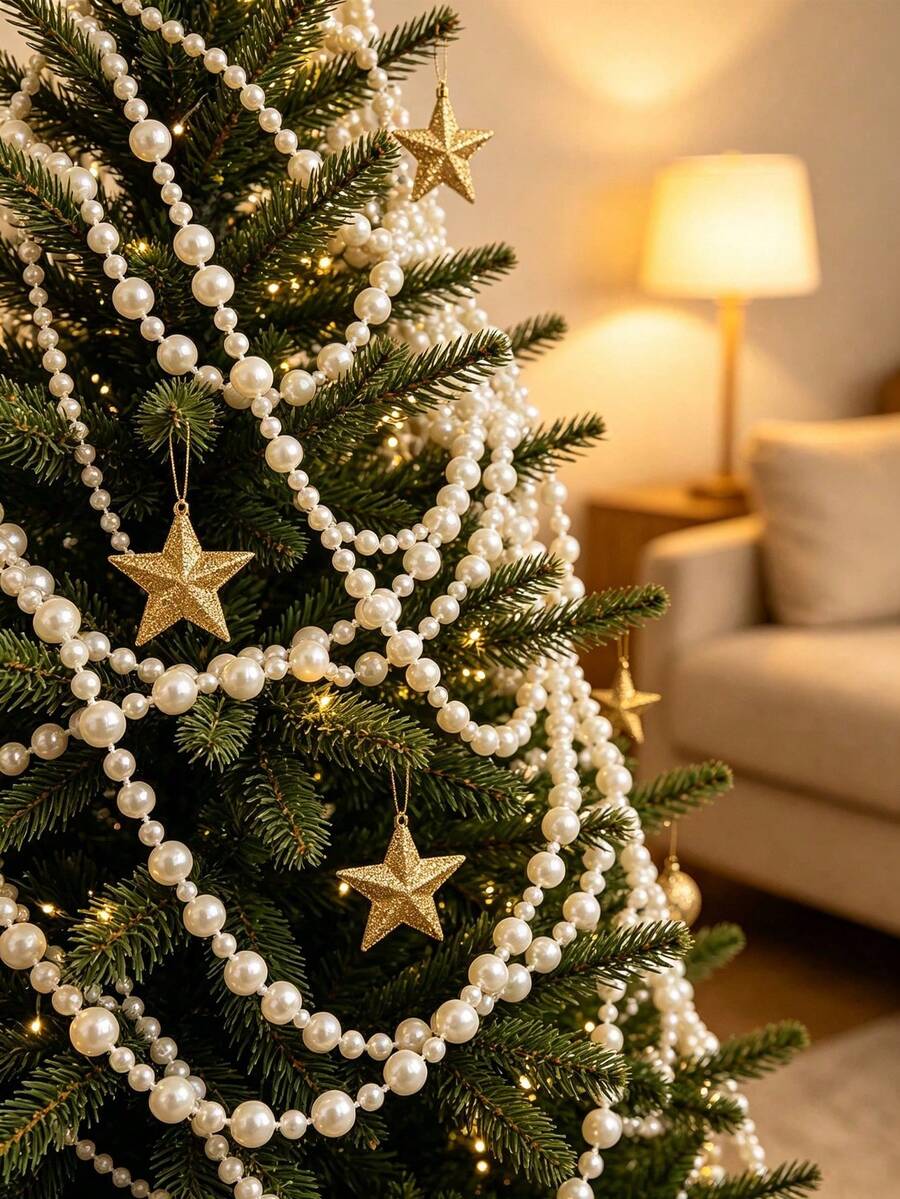 1/3/6-Piece White Faux Pearl Beaded Garland, White Faux Pearl Beaded Garland, White Faux Pearl Beaded Garland, Hanging Pearl Chain Curtain, Wedding Arch Faux Pearl String, Christmas Tree Pearl Decoration, Party Ceiling Decoration - Multicolor - View 1
