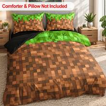 3pcs Pixel Block Grass Pattern Printed Duvet Cover Set (1 Duvet Cover + 2 Pillowcases, No Fill), Soft & Breathable Fabric, Machine Washable, Suitable For All Seasons, Bedroom And Guest Room Bedding Decor - Multicolor - View 2