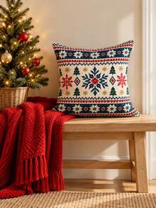2pcs Christmas Pillowcases, Nordic Snowflake Pattern Single-Sided Printed Sofa Cushion Covers, Faux Super Soft Square Decorative Pillowcases, Pillow Insert Not Included - Multicolor - View 7